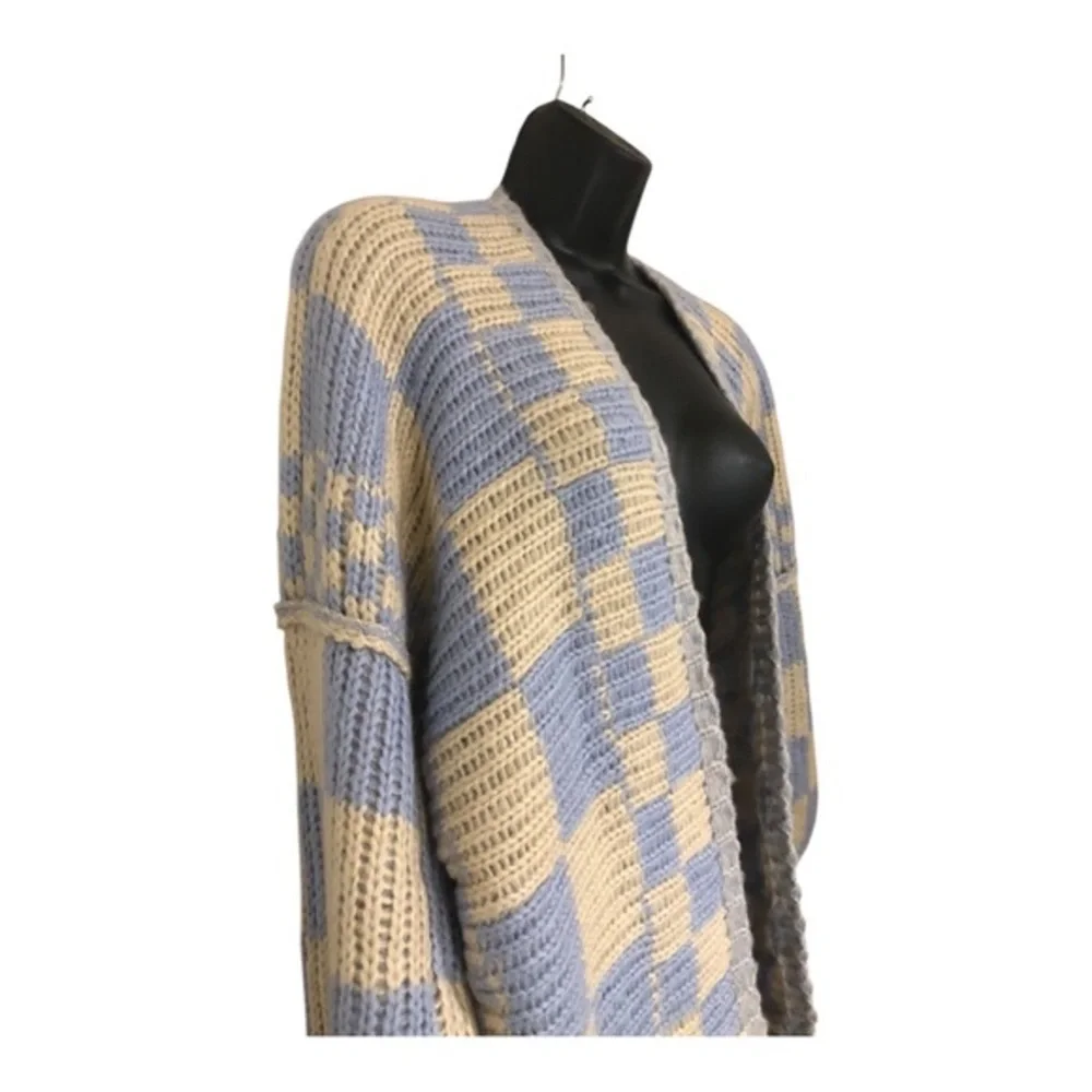 Altar'd State‎ cream & blue colorblock crochet heirloom chunky cardigan size S/M